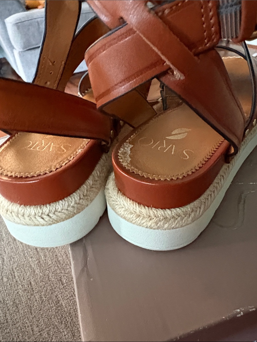 Franco Sarto Cognac Leather Espadrille Platform Sandals - Picture 12 of 14